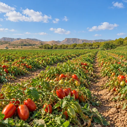 Field of bush-grown plum tomatoes