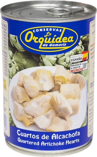 Can of artichoke quarters in brine