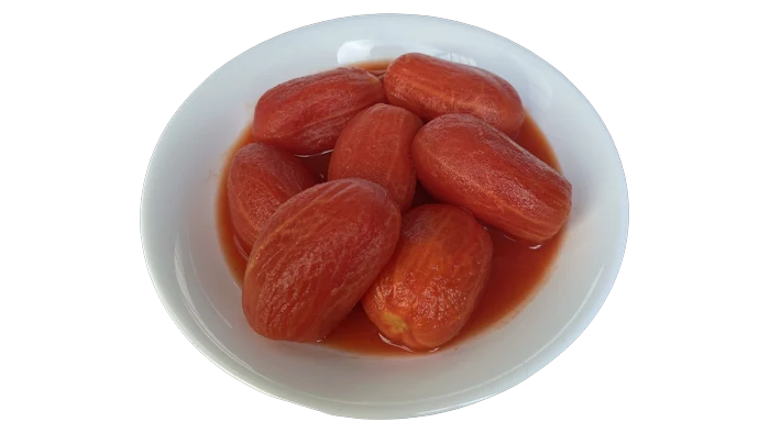 Dish of whole peeled tomatoes