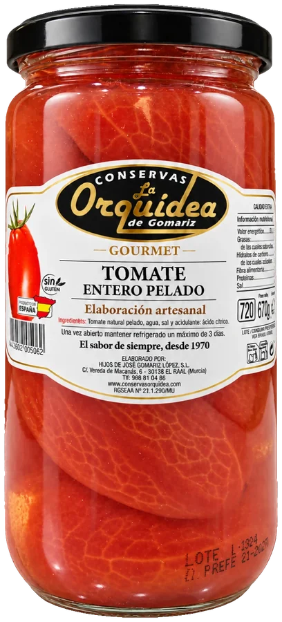 La Orquídea Gourmet jar of whole peeled tomatoes