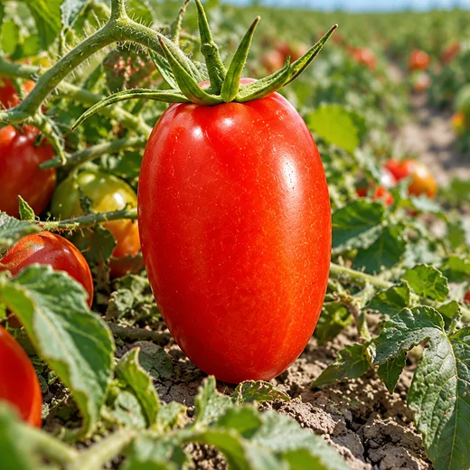 Plum tomato on the plant, close up